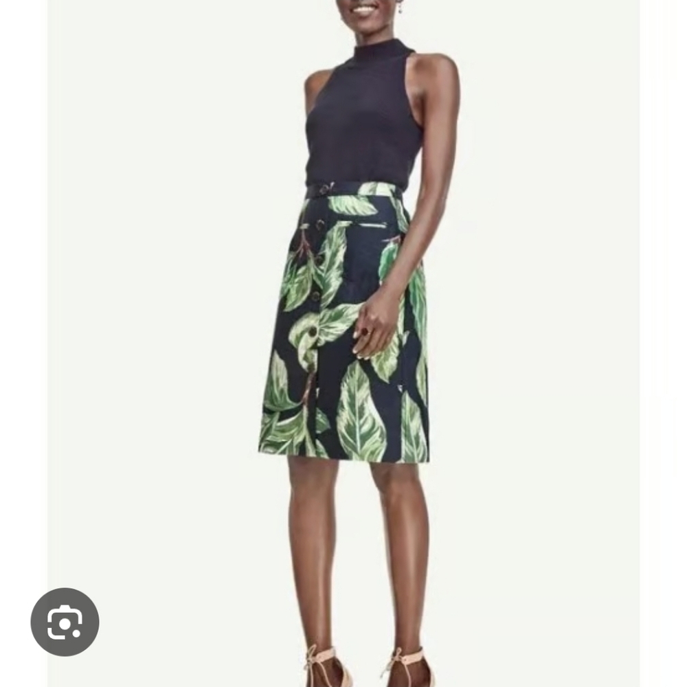 Ann Taylor Linen Blend Tropical Leaf Lined Skirt Womens Size 8 Petite